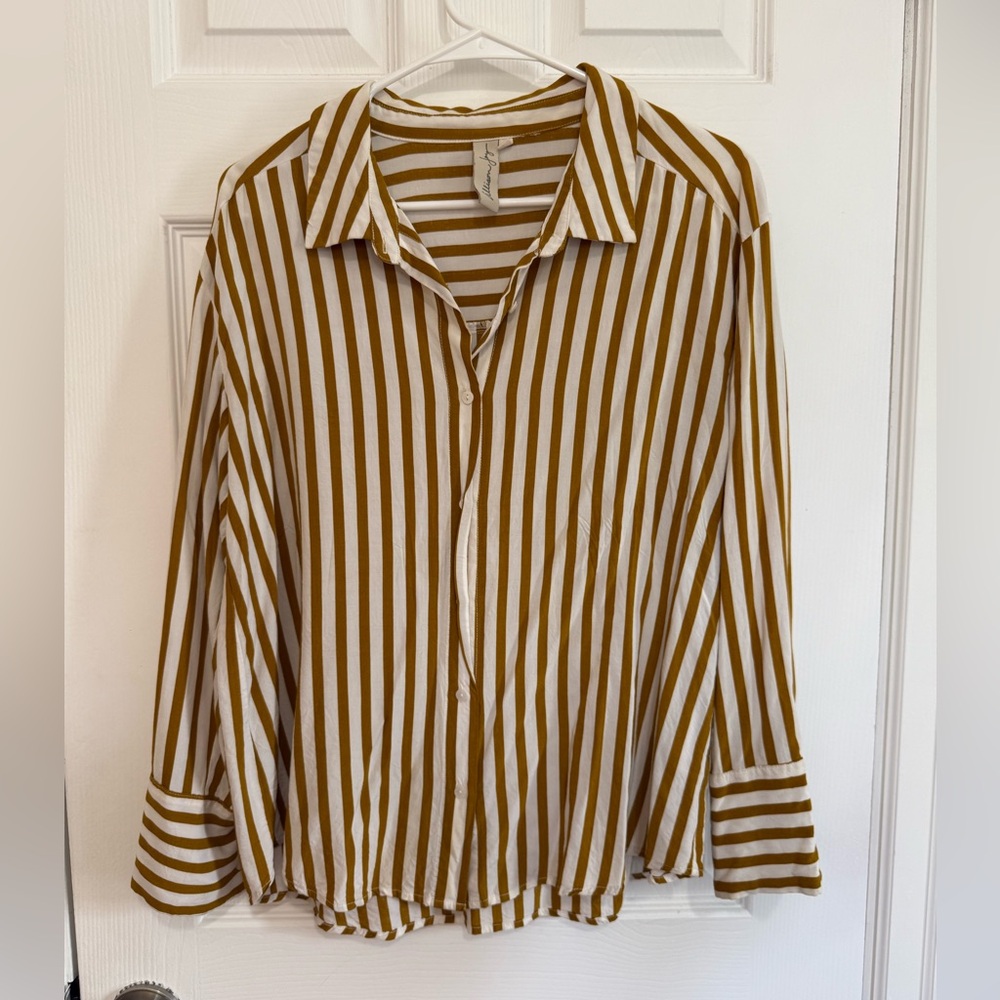 Allison Joy Mustard and White Striped Button-Down Shirt